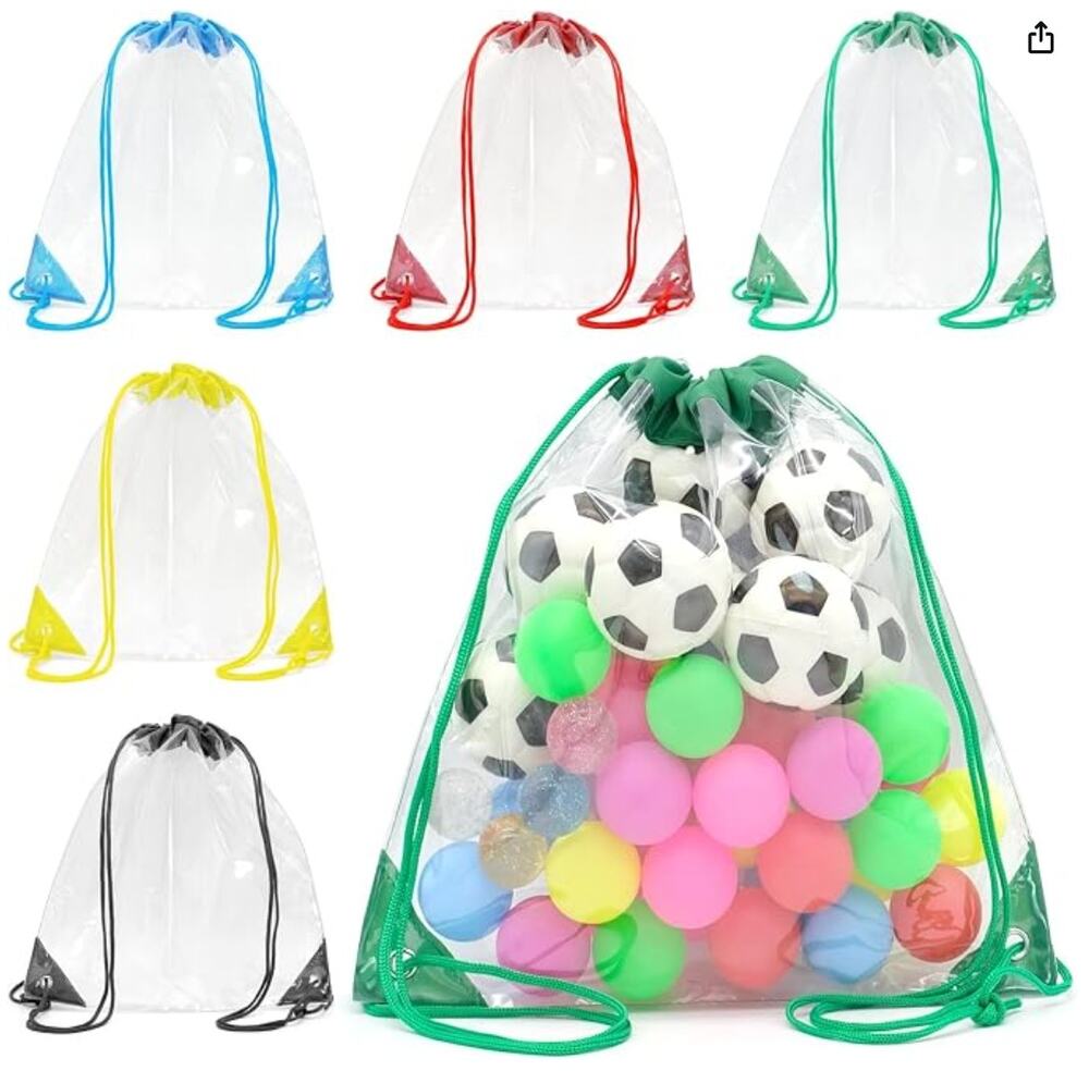 5 Pack Waterproof Clear Drawstring Bags, Stadium Bag, Travel Backpack, Bookbag